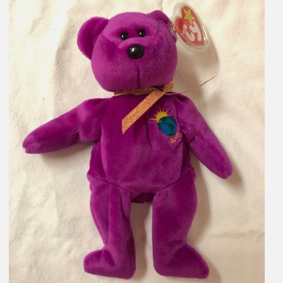 1999 Beanie Babies Magenta Plush 8.5" Millennium Bear w/Errors~MWMT Retired - Picture 1 of 6